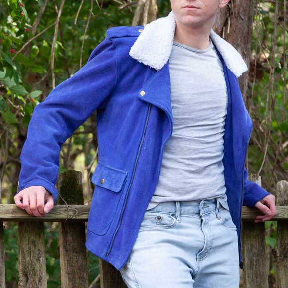 Blue Suede Moto Jacket - Picture 8 of 8